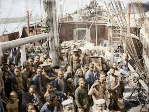 A boat arriving in Singapore with coolies, circa 1900. A boat arriving in Singapore with coolies, circa 1900.