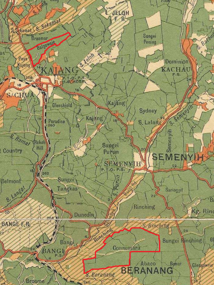 Lokasi Ladang Balgownie dan Connemara (ditanda merah), 1929 Lokasi Ladang Balgownie dan Connemara (ditanda merah), 1929