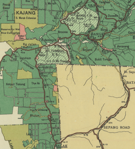 Peta sekitar Hutan Simpan Bukit Tunggul (sebelah Selangor), 1950 Peta sekitar Hutan Simpan Bukit Tunggul (sebelah Selangor), 1950