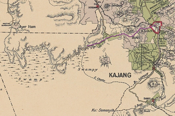 Peta Jalan Kajang - Ayer Itam, berdasarkan peta negeri Selangor, tahun 1900-an