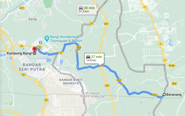 Peta kasar jalan Beranang-Bangi