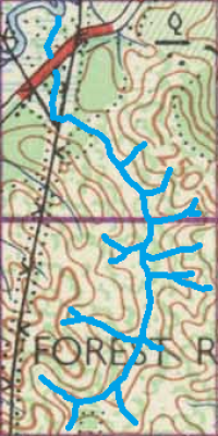 Peta sungai asal Alur Ilmu (ditandakan biru muda), 1962 Peta sungai asal Alur Ilmu (ditandakan biru muda), 1962