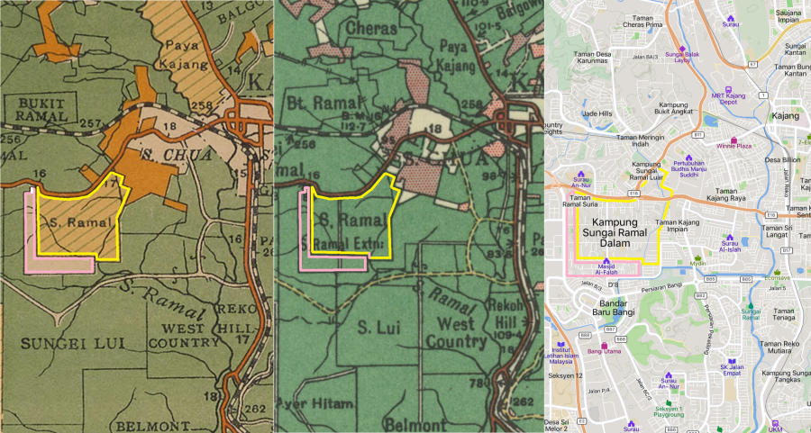 Peta sekitar Sungai Ramal: 1926, 1950, dan kini